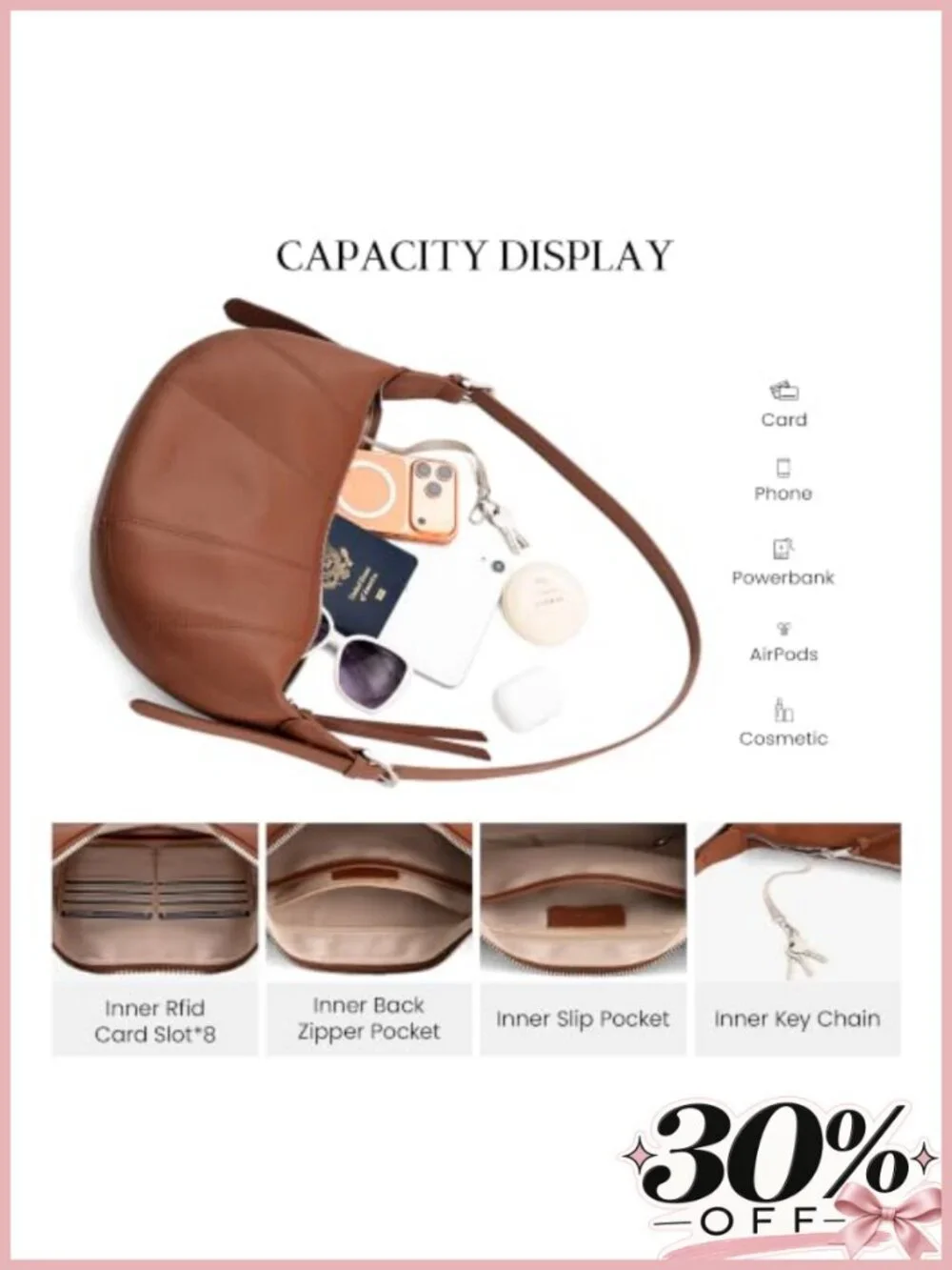 Genuine Leather RFID Crossbody Sling Bag Crescent Purse Shoulder Handbag